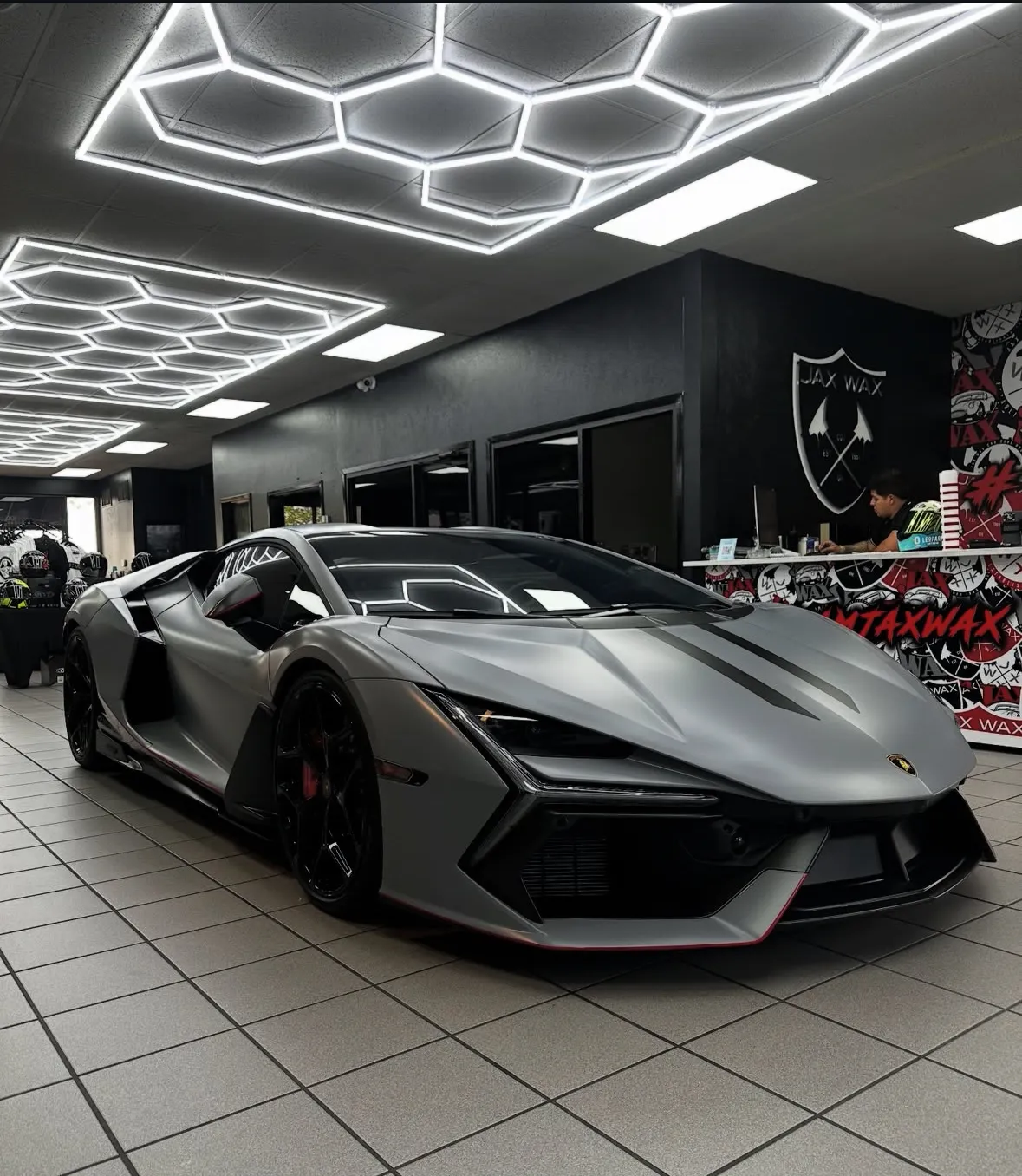 Matte grey Lamborghini Revuelto wrap DFW